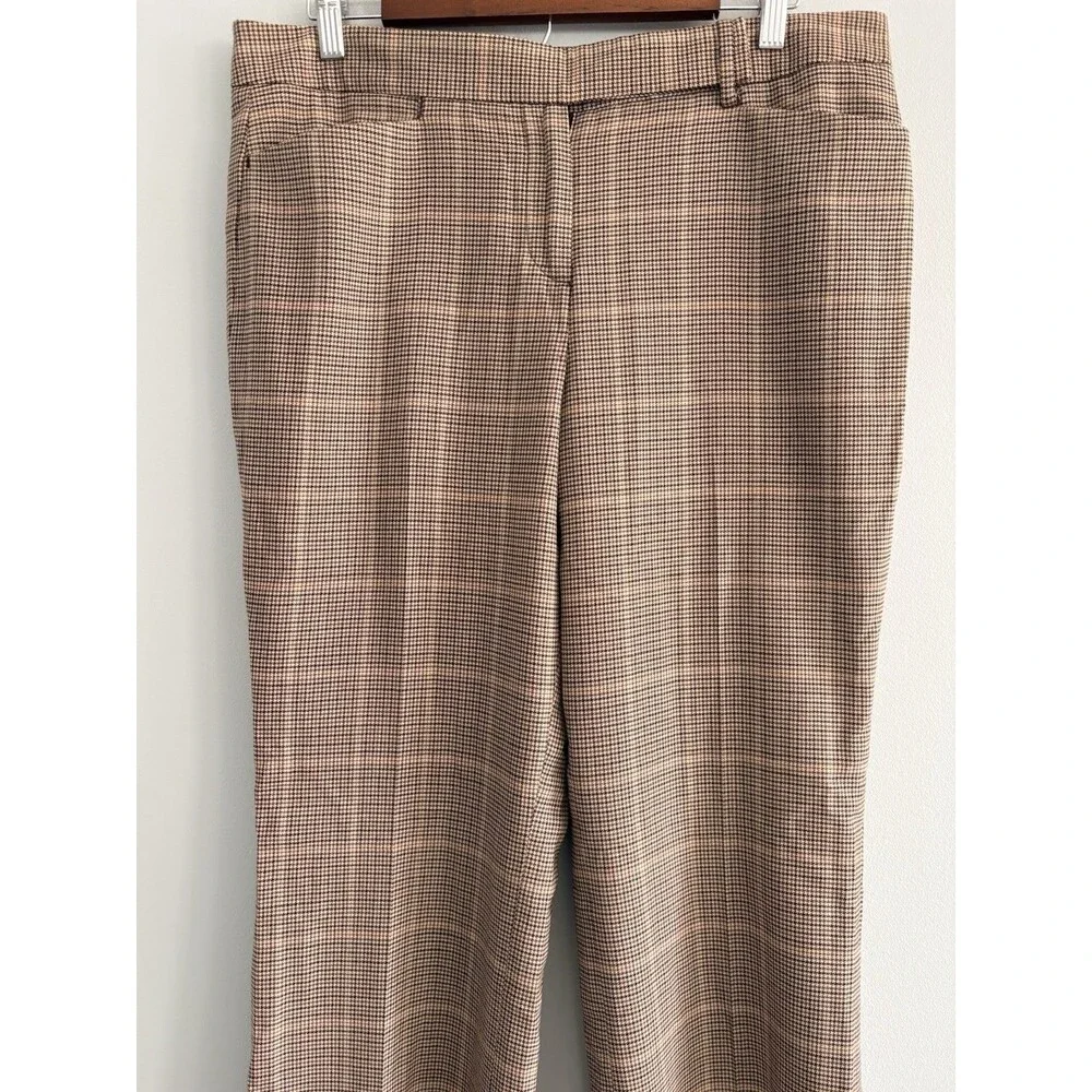 Talbots Signature Flare Pants Tan Houndstooth Wool Blend Lined Stretch Pockets